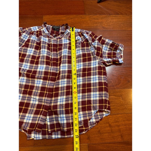 Rag & Bone Plaid Shirt Ruffle Neck Accordion Pleated Back Preppy | Womens Medium - Picture 9 of 14